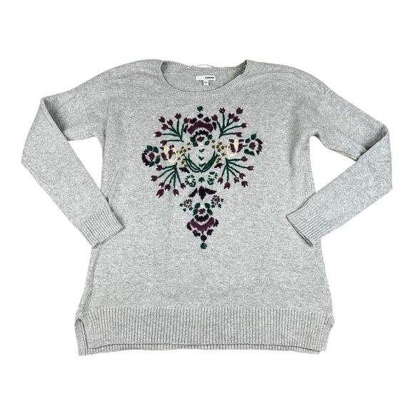 Sonoma Sweaters - Sonoma Gray Crew Neck Sweater with Floral Design